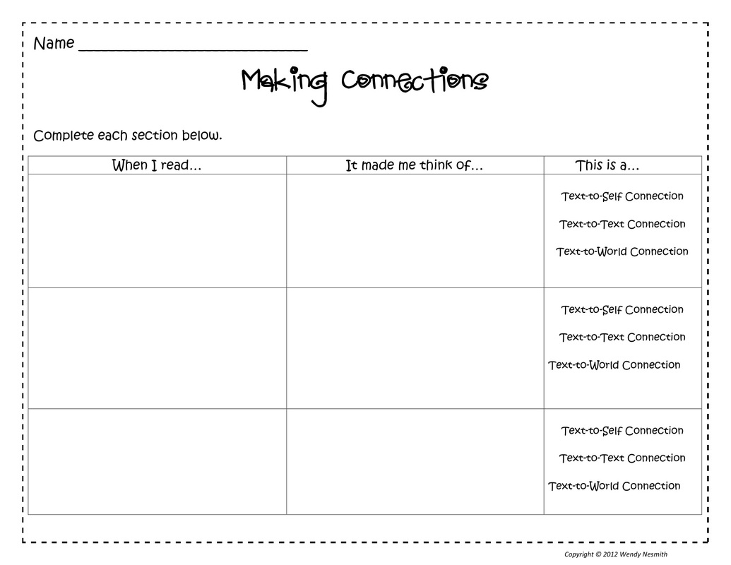 Lesson Plan - Making Connections Pertaining To Text To Self Connections Worksheet